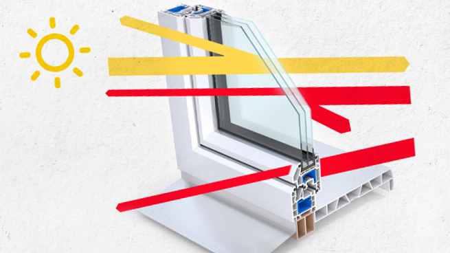 Grafische Darstellung des U-Wertes, um zu zeigen, wie Wärme durch den Rahmen und das Glas verloren geht