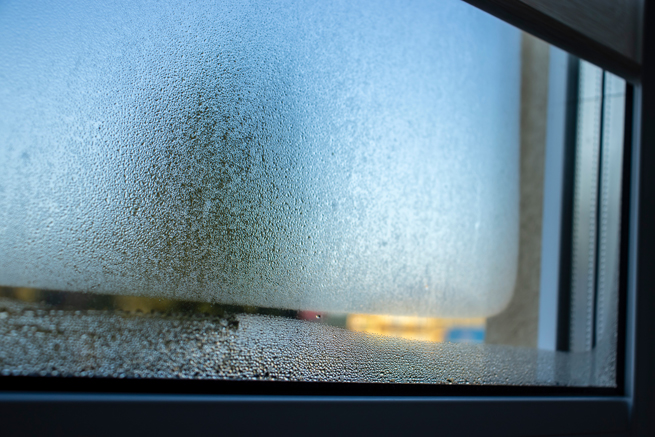 Fensterglas im Zwischenraum beschlagen und Blind