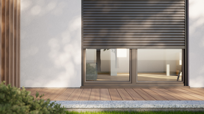 Portes-fenêtres modernes avec volet roulant intégré en couleur anthracite