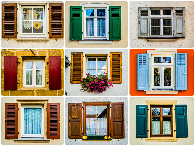 Verschiedene Holzfensterläden