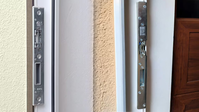 Deux gâches dans le cadre de la porte d'entrée