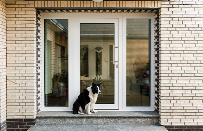 Nebeneingangstür Glas Hund