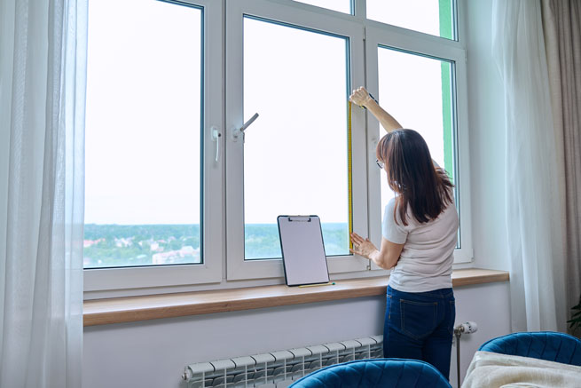 Frau nimmt Fenster Aufmaß