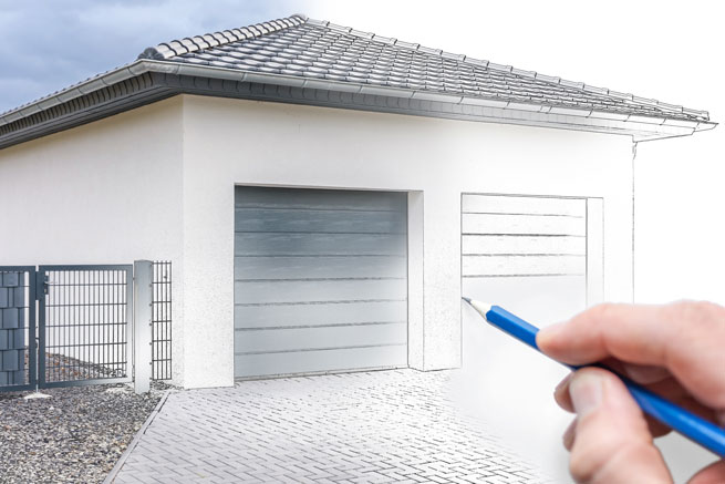 Dessin d'un garage avec porte