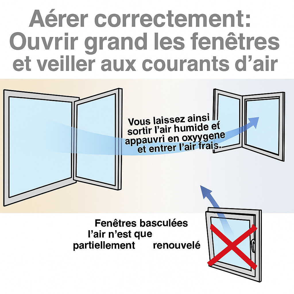 Richtig lüften mit Durchzug durch weites Fenster öffnen