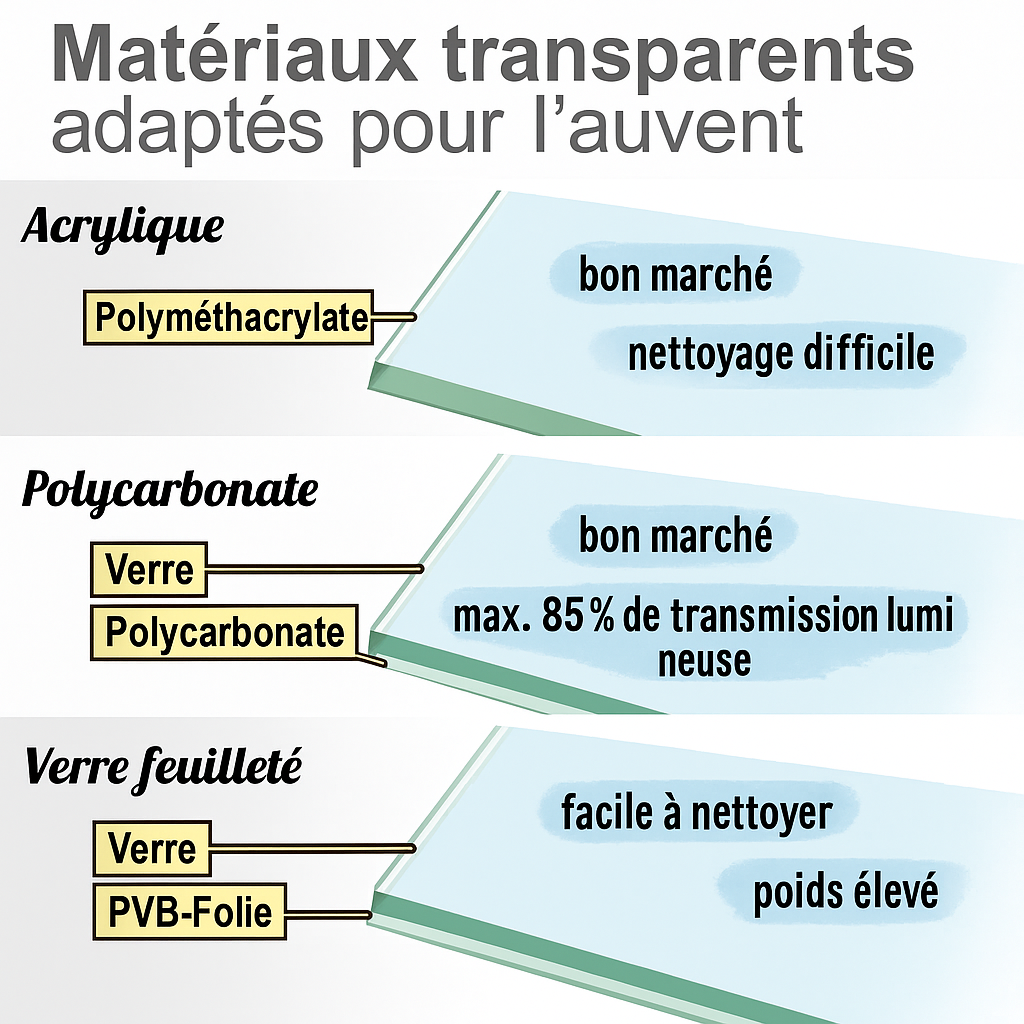 Image d'information : matériaux transparents adaptés pour le auvent
