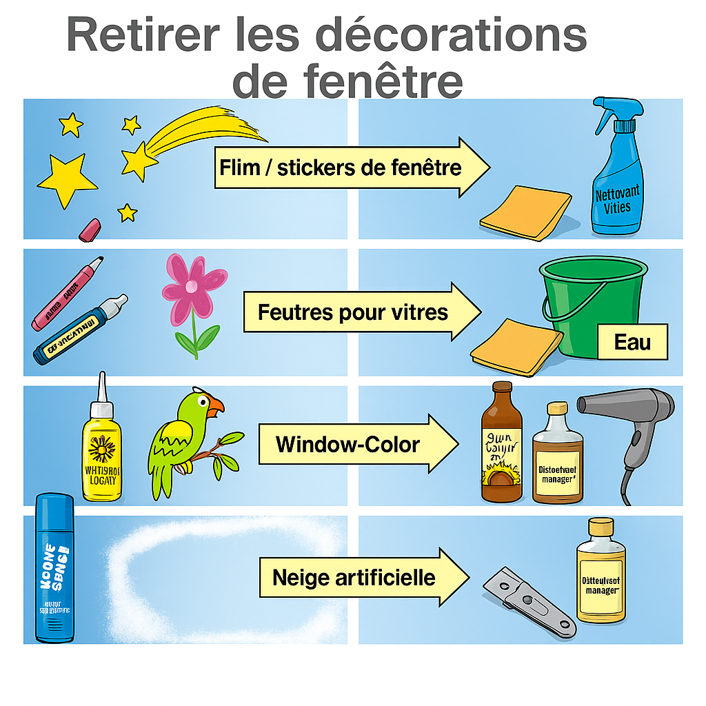 Image d'information sur la bonne façon de retirer la décoration de fenêtre avec quels moyens cela fonctionne le mieux