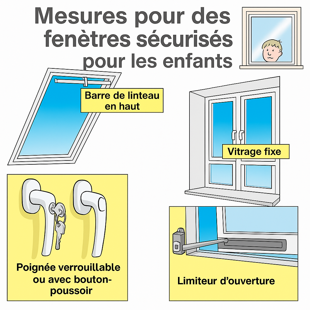 Infobild: Maßnahmen für ein kindersicheres Fenster
