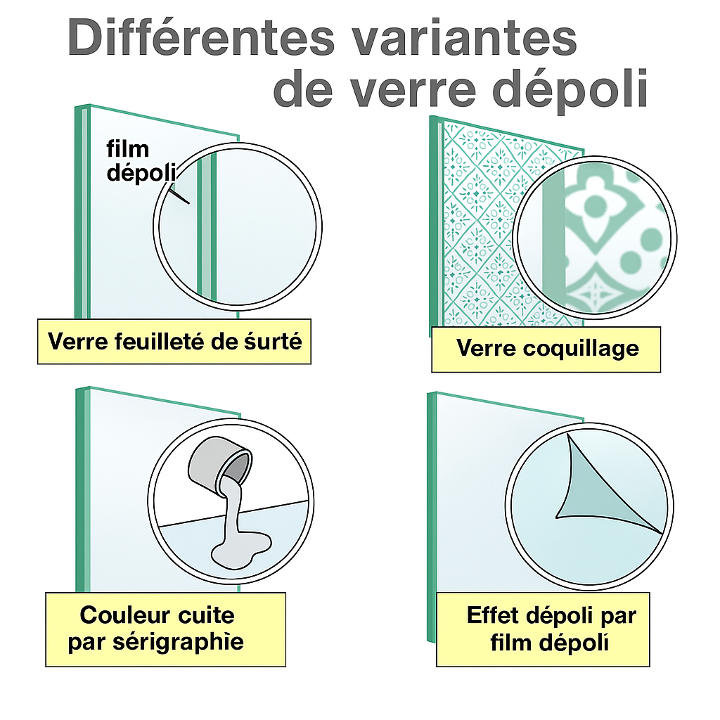Infobild Verschiedene Varianten von satiniertem Glas