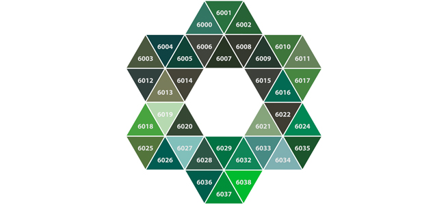 Surfaces de couleur RAL pour le spectre vert