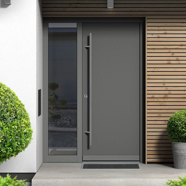 Porte d’entrée moderne avec une partie latérale à gauche