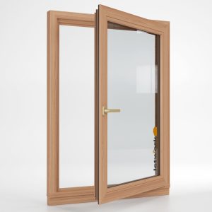 Fenêtre en bois en vue d'ensemble de l'intérieur