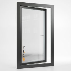 Fenêtres en aluminium et PVC vue complète de l'extérieur sur le capot en aluminium noir
