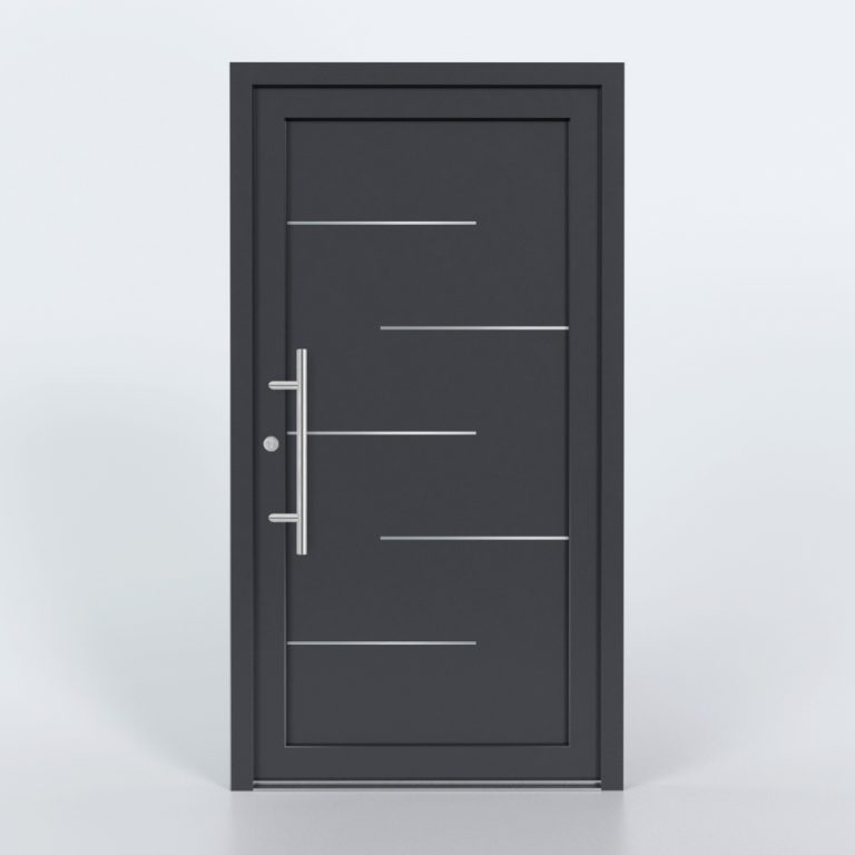 Türfüllung Design 1174 in Anthrazit mit 5 schmalen Edelstahl-Applikationen