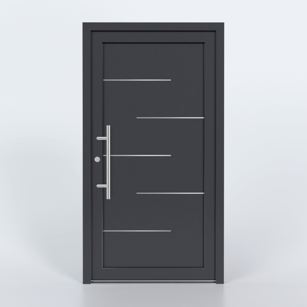 Türfüllung Design 1174 in Anthrazit mit 5 schmalen Edelstahl-Applikationen