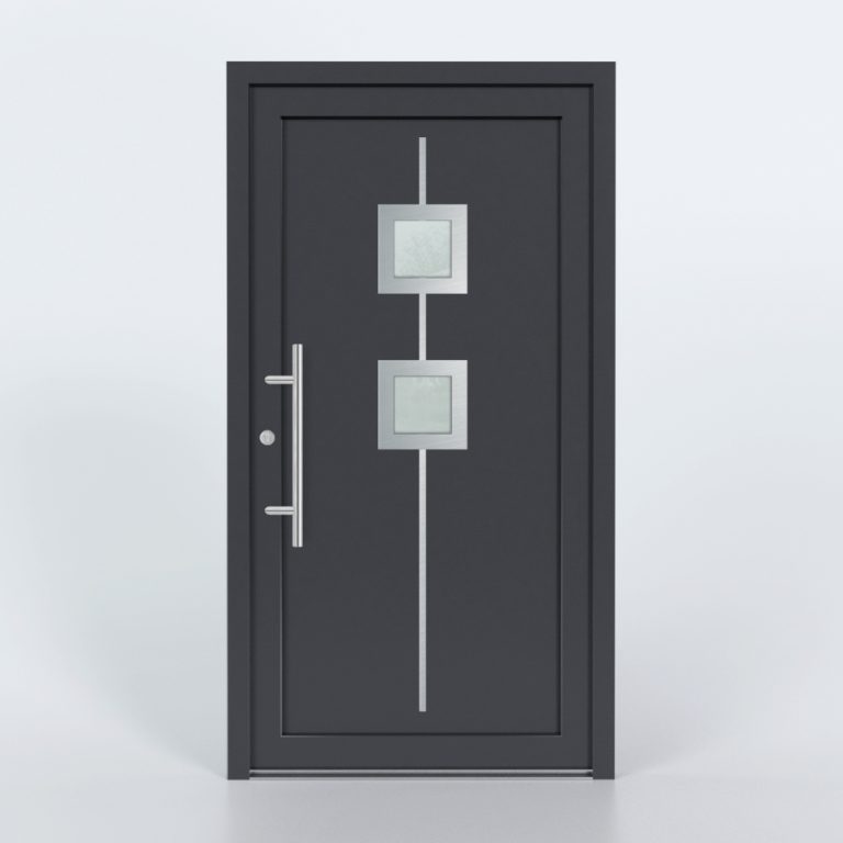 Türfüllung Design 529 in Anthrazit mit zwei quadratischen Glaseinsätzen