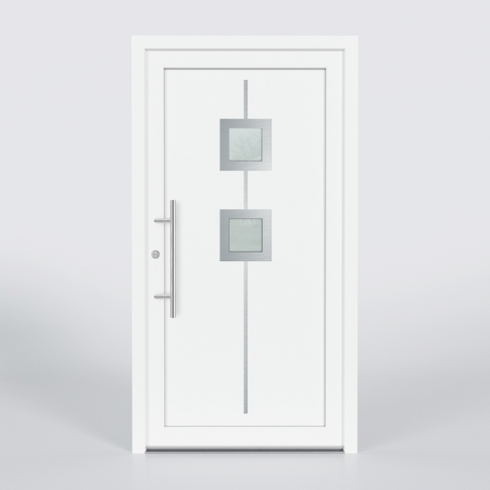 Türfüllung Design 529 in Weiß mit zwei quadratischen Glaseinsätzen