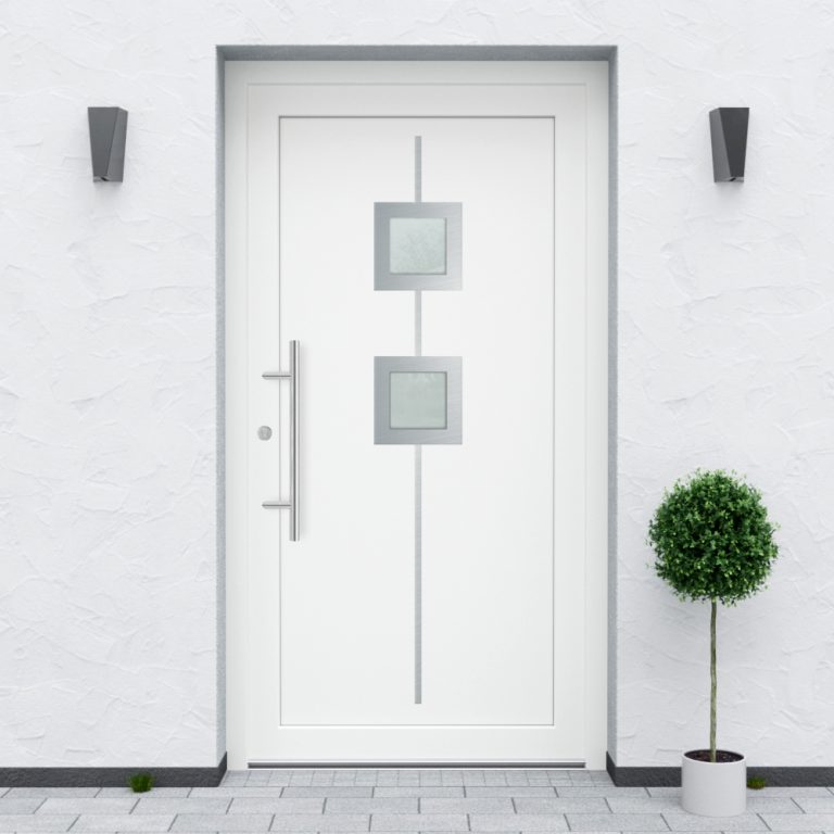 Türfüllung Design 529 in Weiß mit zwei quadratischen Glaseinsätzen