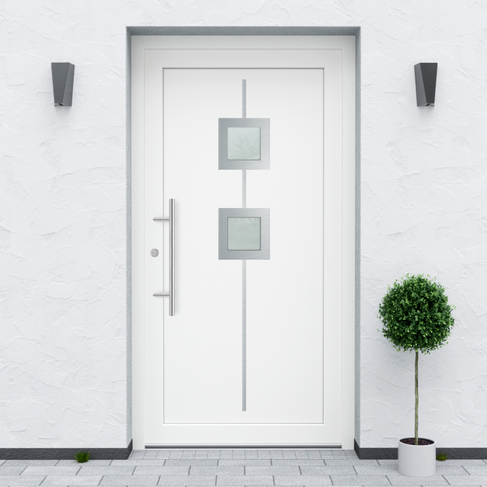 Türfüllung Design 529 in Weiß mit zwei quadratischen Glaseinsätzen
