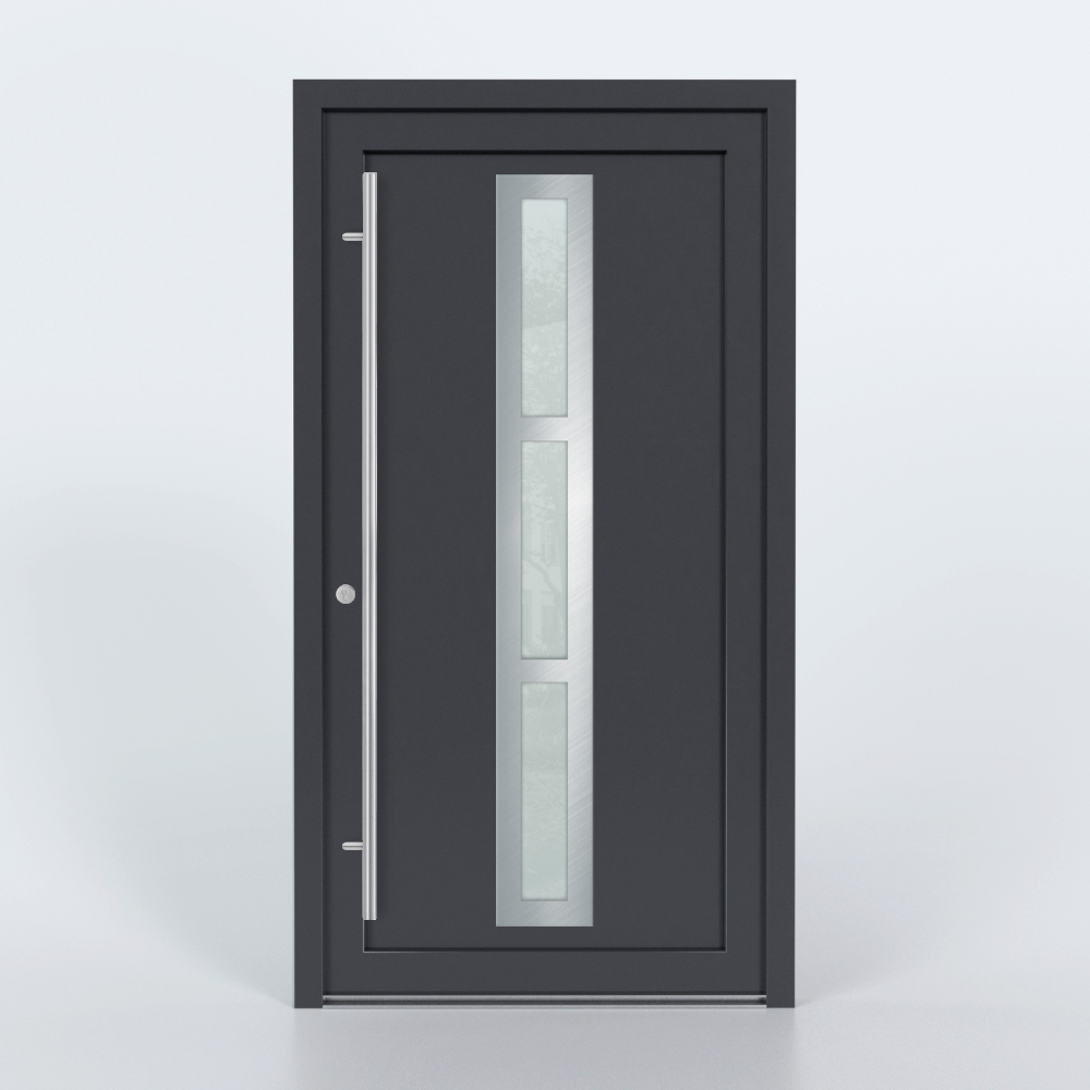 Türfüllung Design 563 in Anthrazit mit drei schmalen Glaseinsätzen in der Mitte des Türblattes
