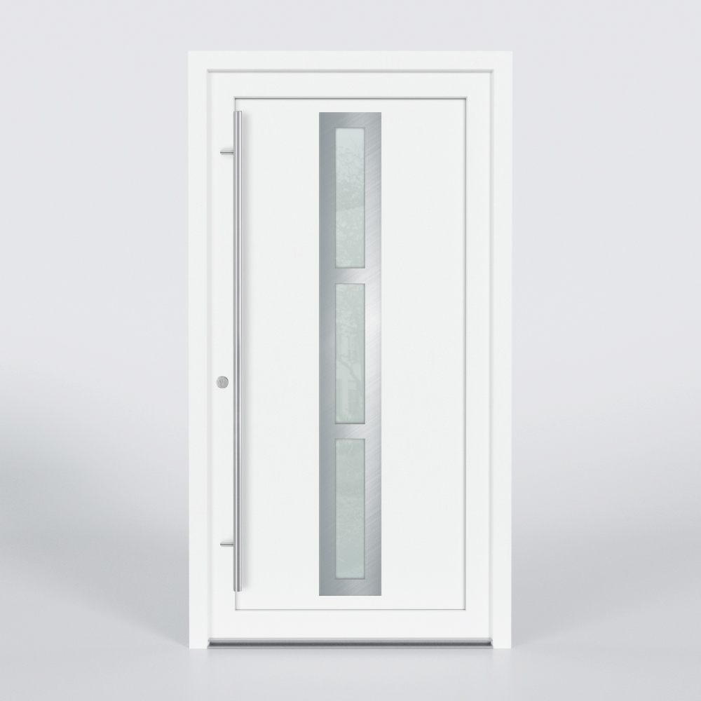 Türfüllung Design 563 in Weiß mit drei schmalen Glaseinsätzen in der Mitte des Türblattes