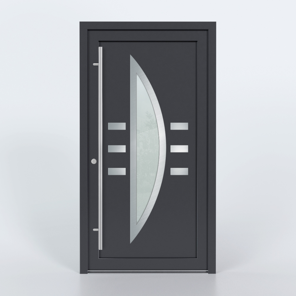 Türfüllung Design 632 in Anthrazit mit Glaseinsatz und sechs kleinen Edelstahl-Applikationen