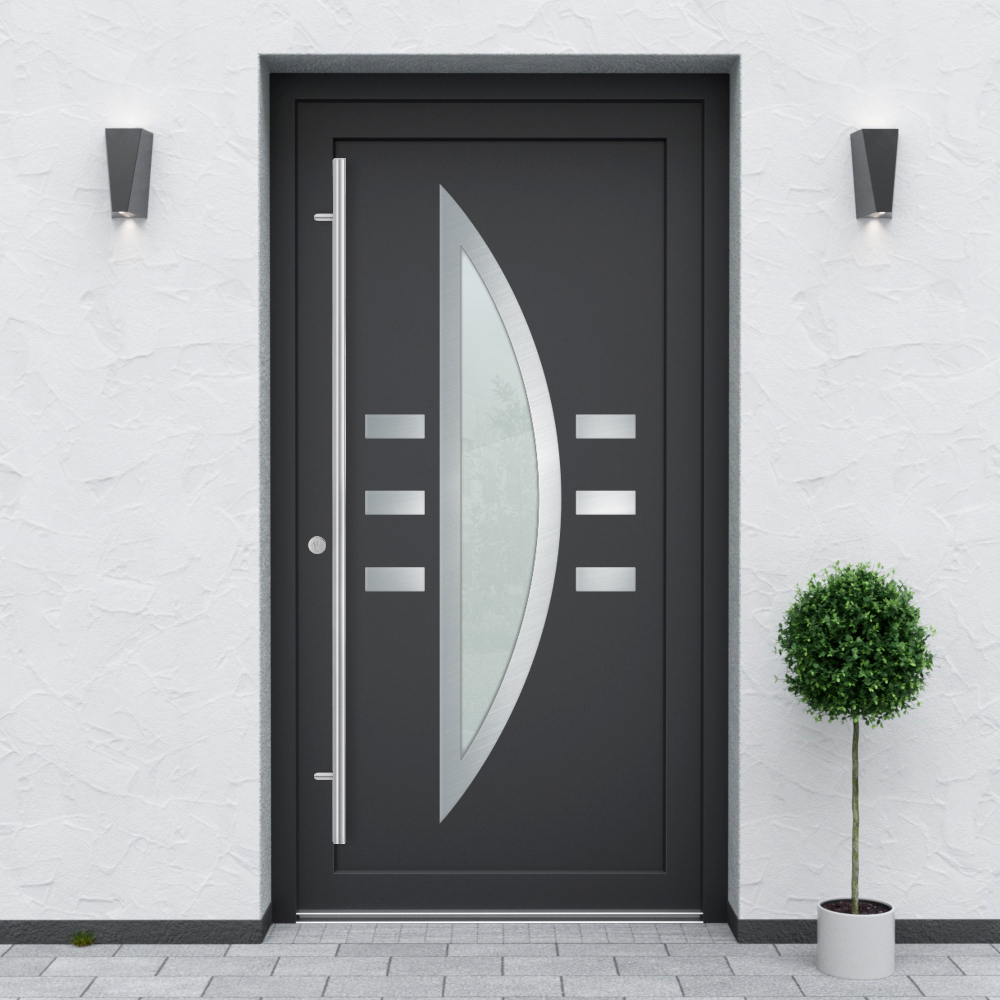 Türfüllung Design 632 in Anthrazit mit Glaseinsatz und sechs kleinen Edelstahl-Applikationen