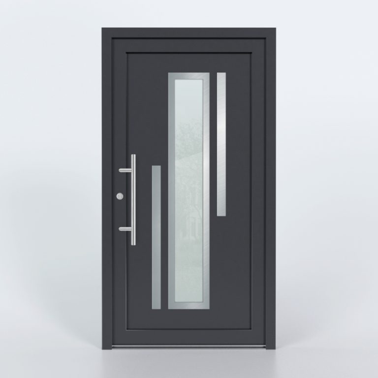 Türfüllung Design 660 in Anthrazit mit breitem Glaseinsatz und zwei Edelstahl-Applikationen