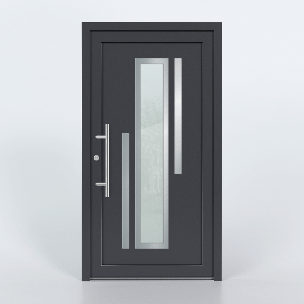 Türfüllung Design 660 in Anthrazit mit breitem Glaseinsatz und zwei Edelstahl-Applikationen