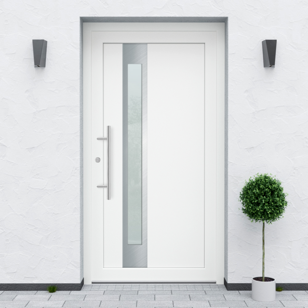 Türfüllung Design 715 in Weiß mit schmalem Glaseinsatz