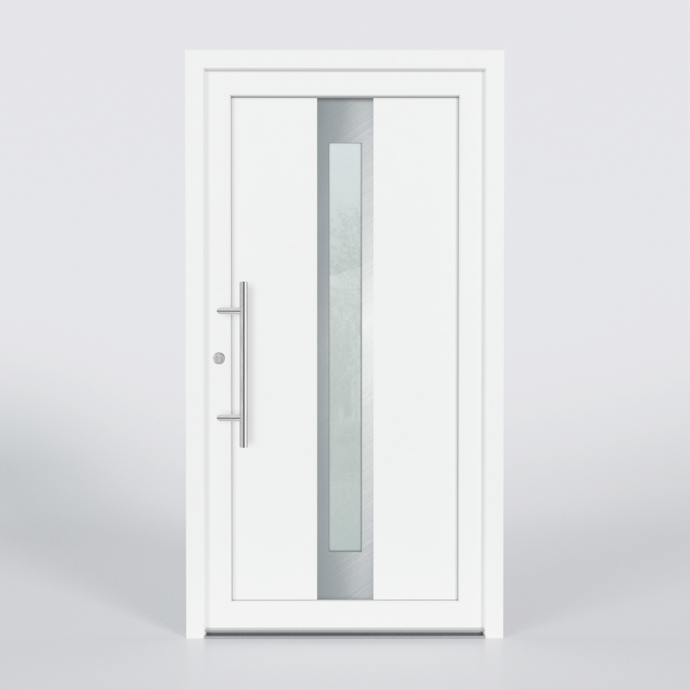 Türfüllung Design 844 in Weiß mit schmalem Glaseinsatz in der Mitte des Türblattes