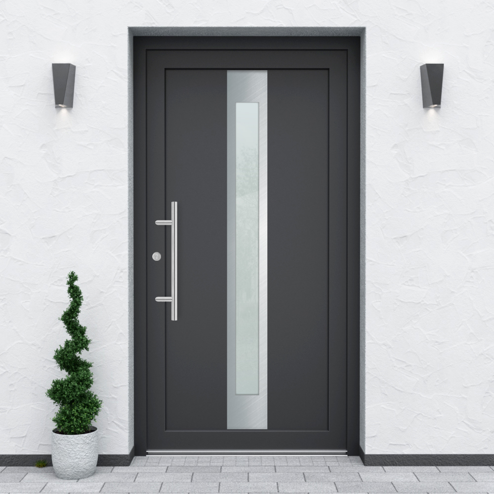 Türfüllung Design 844 in Anthrazit mit schmalem Glaseinsatz in der Mitte des Türblattes