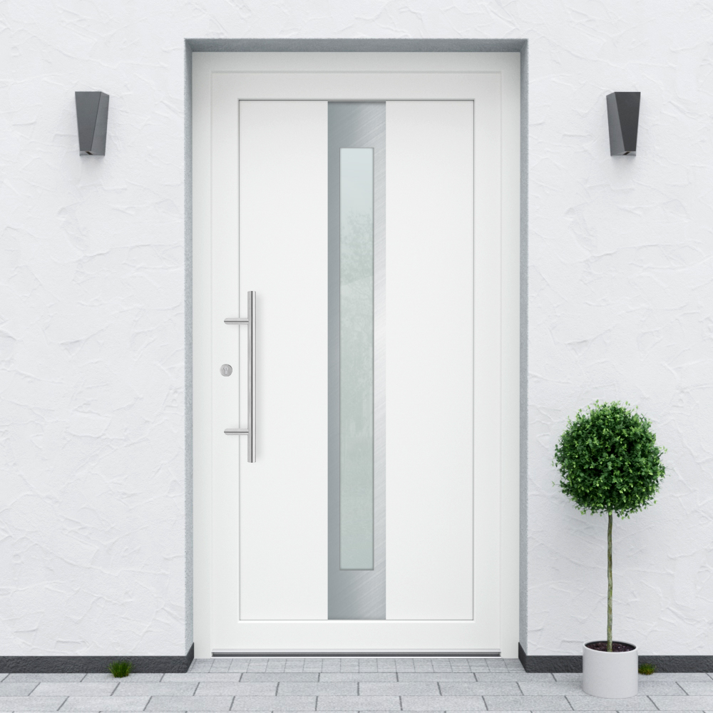 Türfüllung Design 844 in Weiß mit schmalem Glaseinsatz in der Mitte des Türblattes