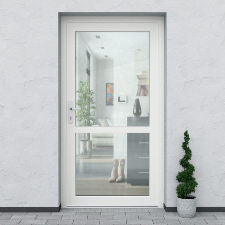 Weiße Nebeneingangstür aus Kunststoff im Design N20 mit Glaseinsätzen