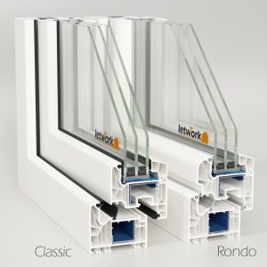 Schüco Living 82 MD Fenster en PVC coins d'échantillon en blanc avec triple vitrage et joint central
