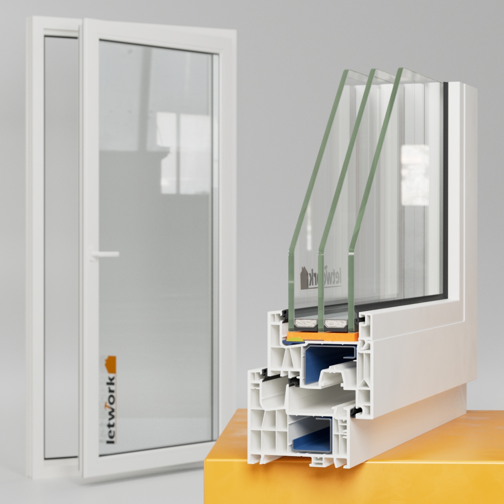 Aluplast Ideal 76 MD Neo Kunststoff Fensterecke im Vordergrund Balkontüre im Hintergrund