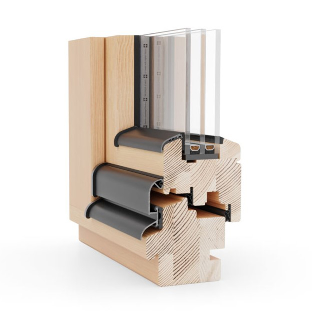 Fenêtre en bois 80 avec triple vitrage en tant que coin de fenêtre
