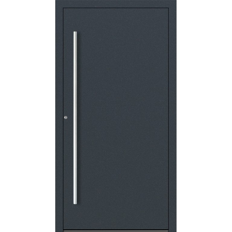 Feldmann und Mayer Haustüren P90 und SL75 Design M00 in Anthrazit RAL7016 mit silbernem Griffset