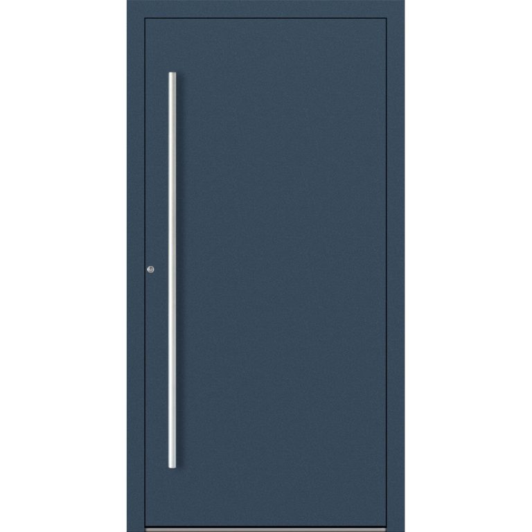 Haustür Feldmann und Mayer P90 und SL75 Design M00 in Dunkelblau mit silbernem Griffset