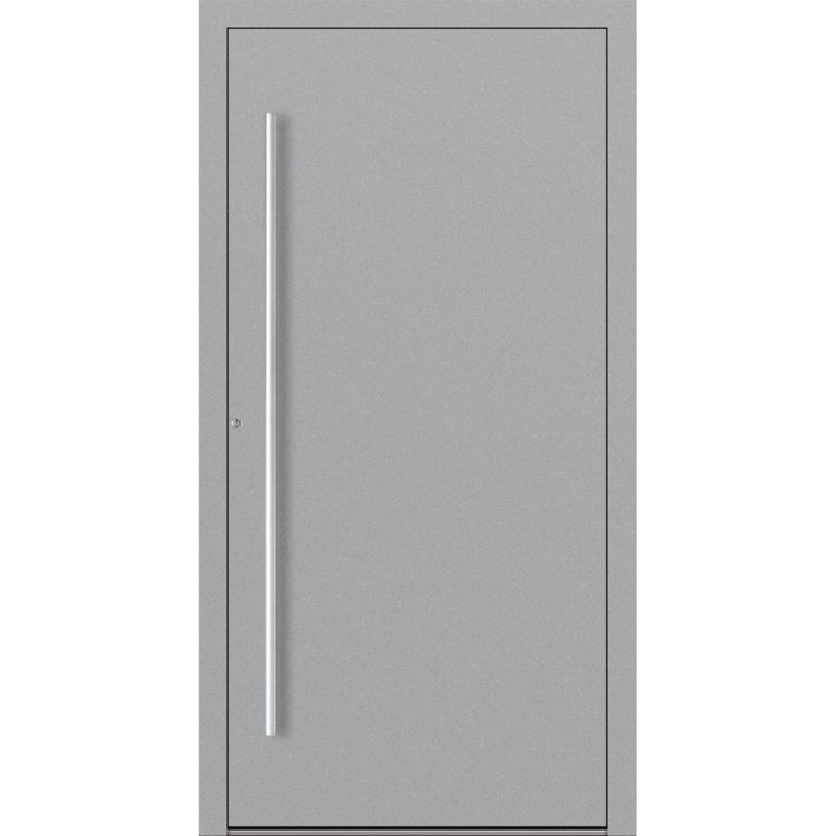 Haustür Feldmann und Mayer P90 und SL75 Design M00 in Grau mit silbernem Griffset