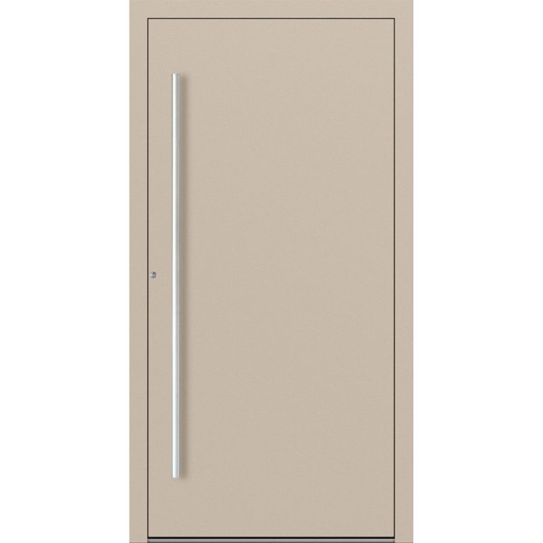 Haustür Feldmann und Mayer P90 und SL75 Design M00 in Elfenbein mit silbernem Griffset