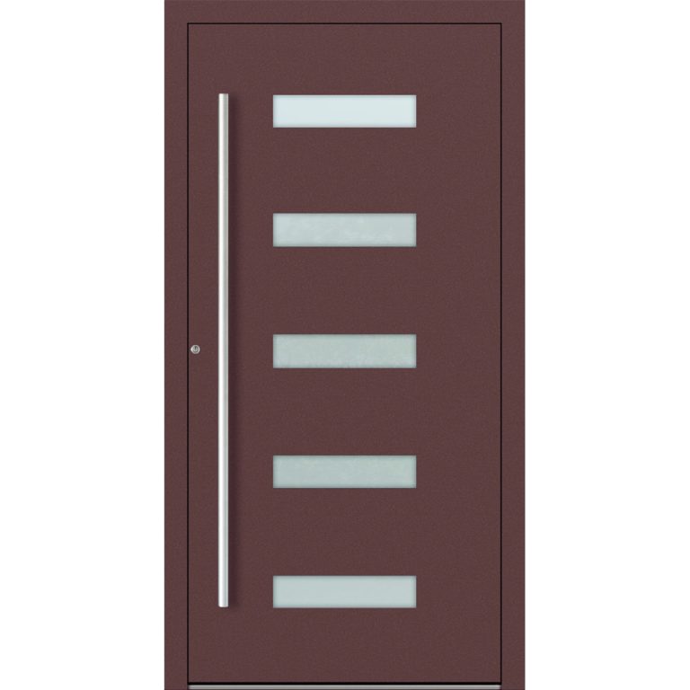 Aluminium-Haus Feldmann und Mayer P90 und SL75 Design M11 in Rotbraun mit Glaseinsätzen und silbernen Griffen