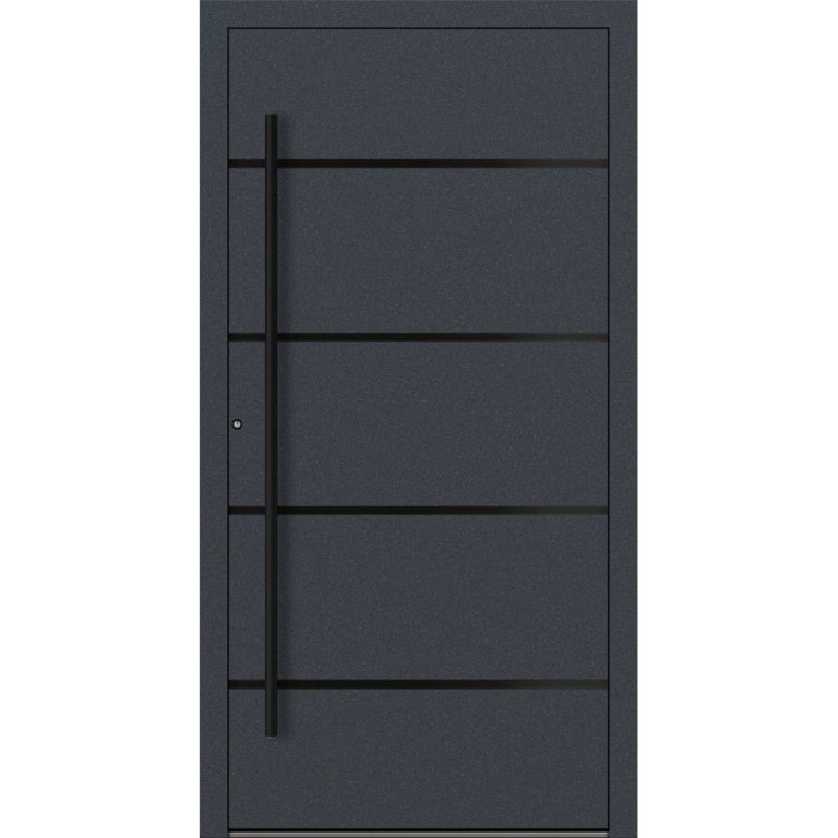 Aluminium-Haustür Feldmann und Mayer P90 und SL75 Design Blackline M22 in Anthrazit mit schwarzen Griffen