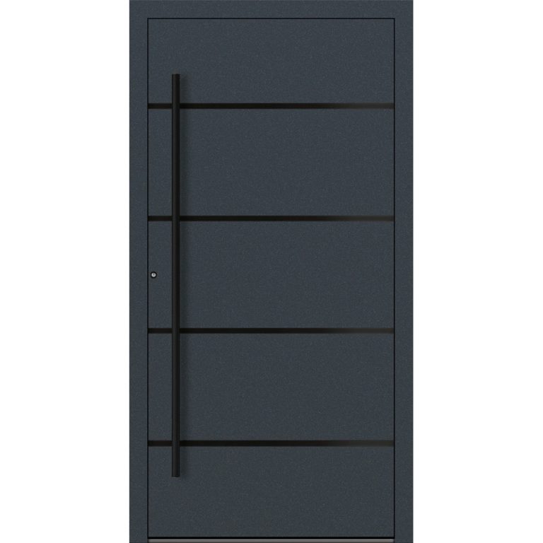 Aluminium-Haustür Feldmann und Mayer P90 und SL75 Design Blackline M22 in Anthrazit RAL7016 mit schwarzen Griffen