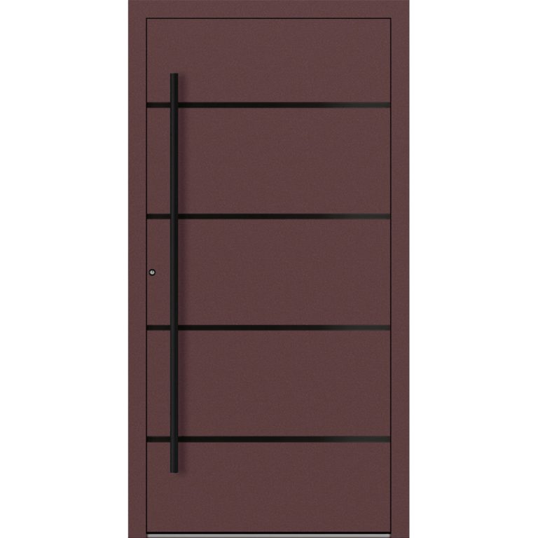 Aluminium-Haustür Feldmann und Mayer P90 und SL75 Design Blackline M22 in Rotbraun mit schwarzen Griffen