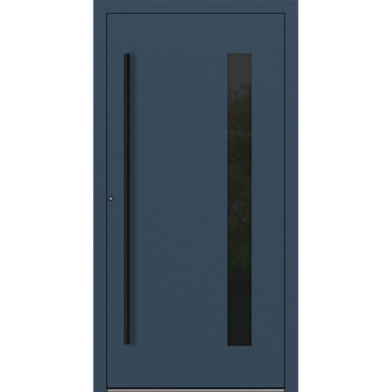 Aluminium-Haustür Feldmann und Mayer P90 und SL75 Design Blackline RC2 M24 in Dunkelblau mit Glaseinsatz