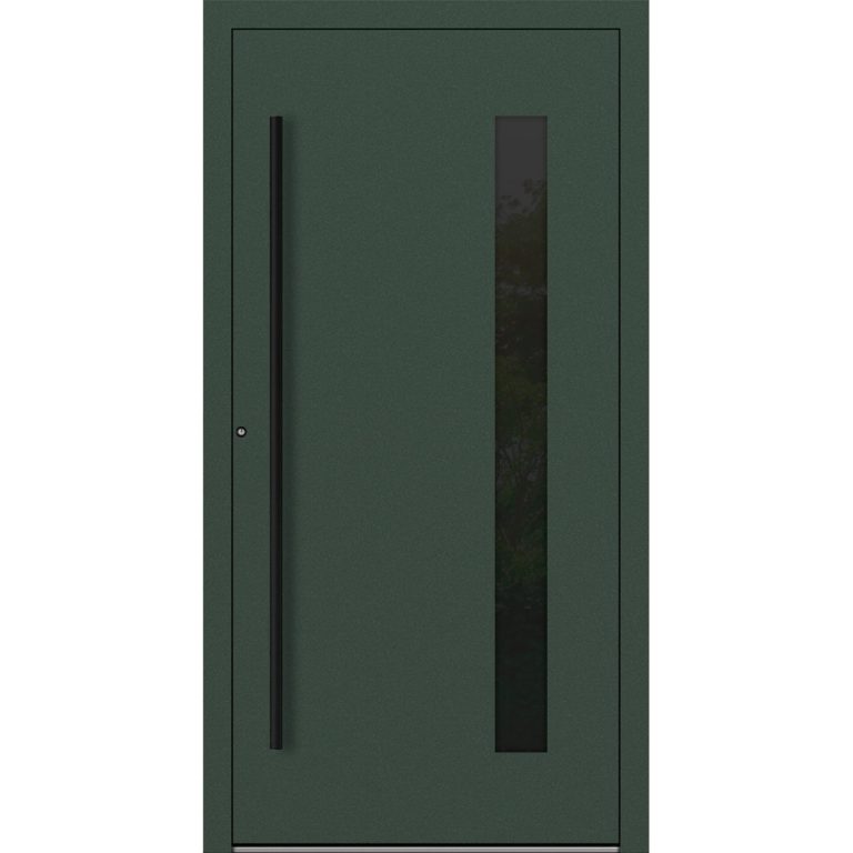 Aluminium-Haustür Feldmann und Mayer P90 und SL75 Design Blackline RC2 M24 in Tannengrün mit Glaseinsatz