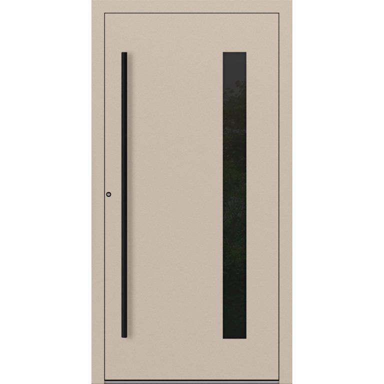 Aluminium-Haustür Feldmann und Mayer P90 und SL75 Design Blackline RC2 M24 in Elfenbein mit Glaseinsatz