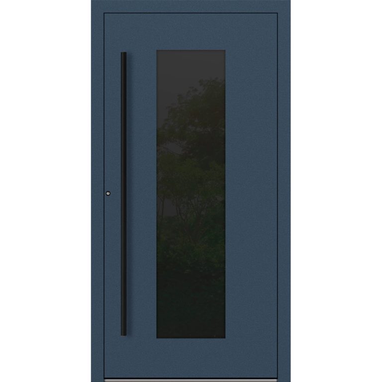 Aluminium-Haustür Feldmann und Mayer P90 und SL75 Design Blackline RC2 M28 in Dunkelblau mit Glaseinsatz