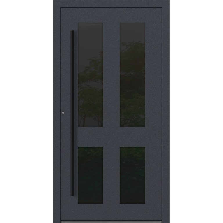 Aluminium-Haustür Feldmann und Mayer P90 und SL75 Design Blackline RC2 M29 in Anthrazit mit vier Glaseinsätzen